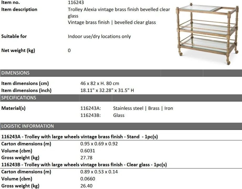 Gheridon, Masuta cu roti design LUX Alexia