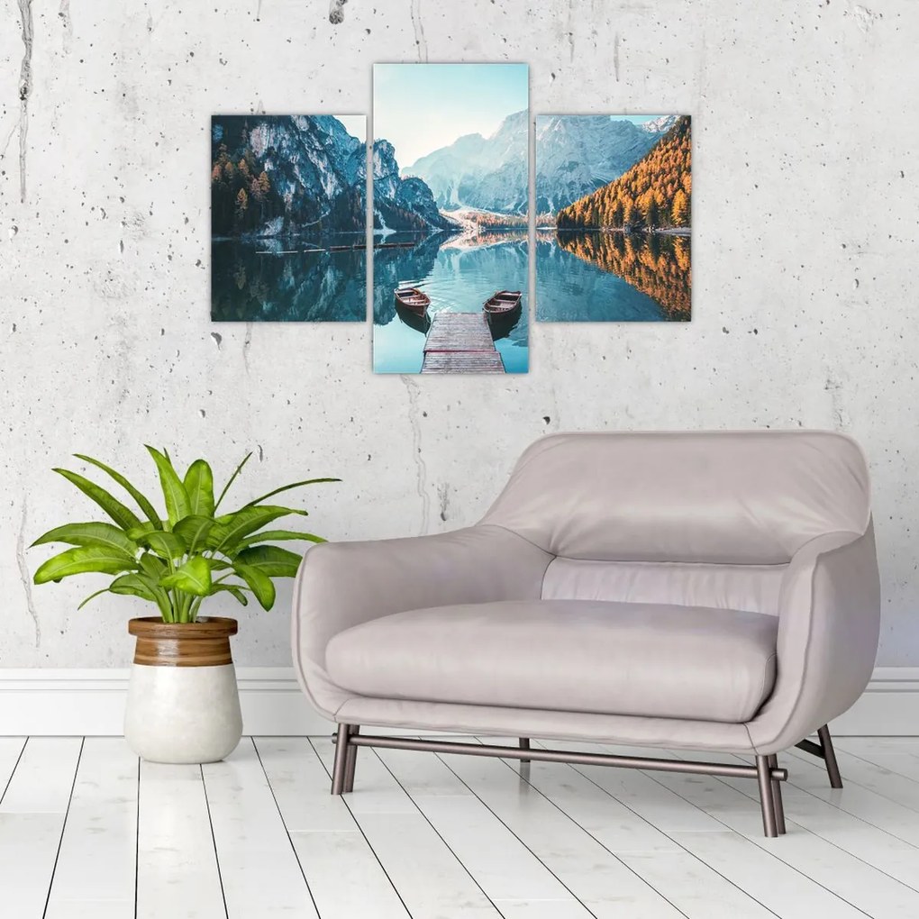 Tablou - Bărci pe Lacul Braies (90x60 cm)