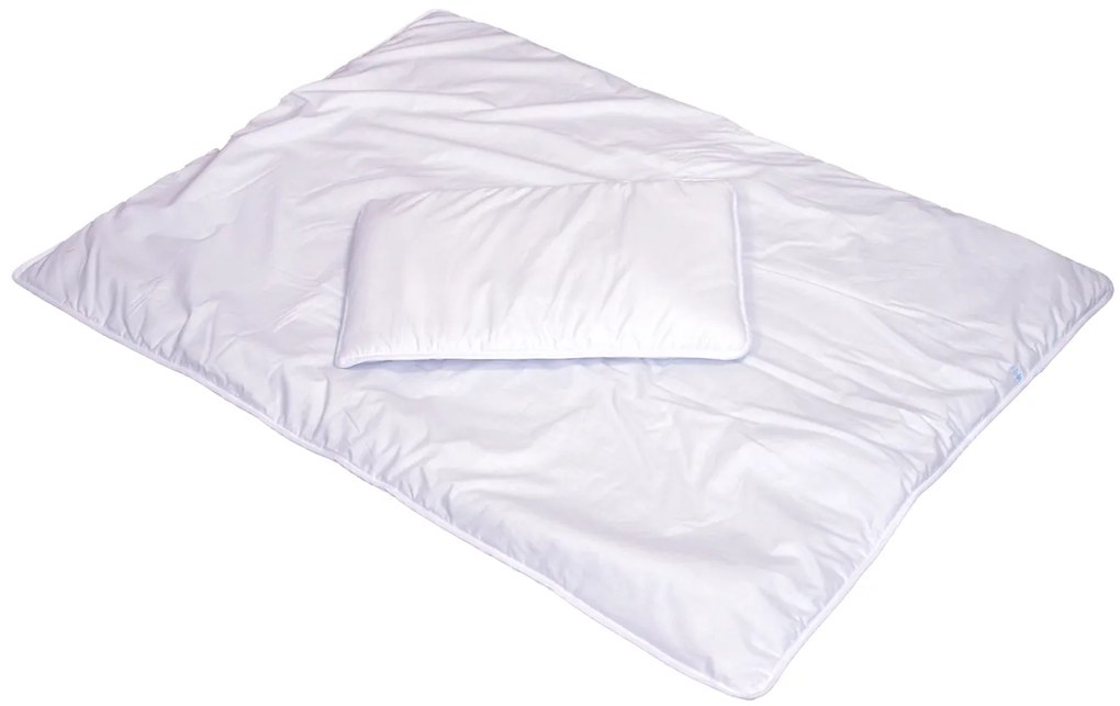 Set pilota 135 x 100 cm si perna 40 x 60 cm pentru copii, bumbac satin premium si umplutura hipoalergenica BabySoft, Alb