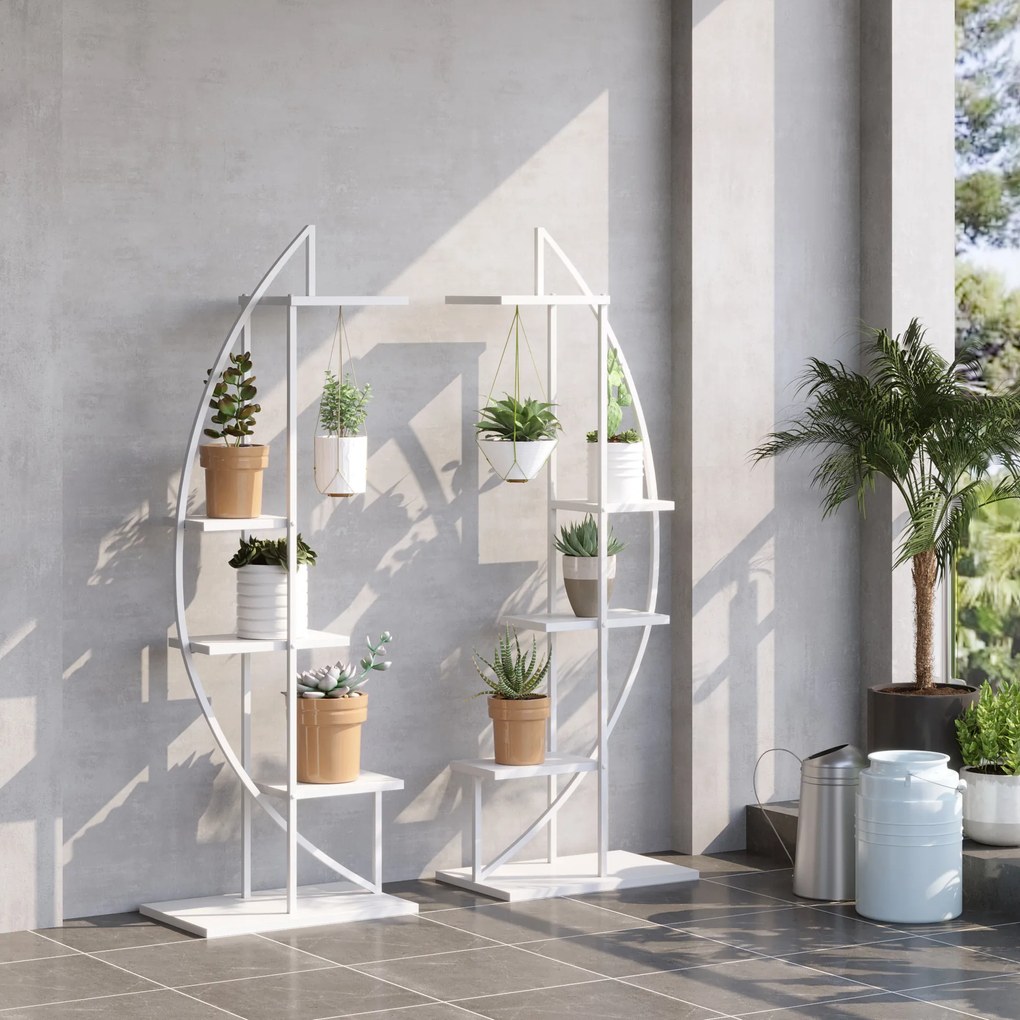 Outsunny Jardiniera din Metal cu 5 Etajere, Suport de flori pentru Interior si Exterior, 53x33x154cm, Alb | Aosom Ro