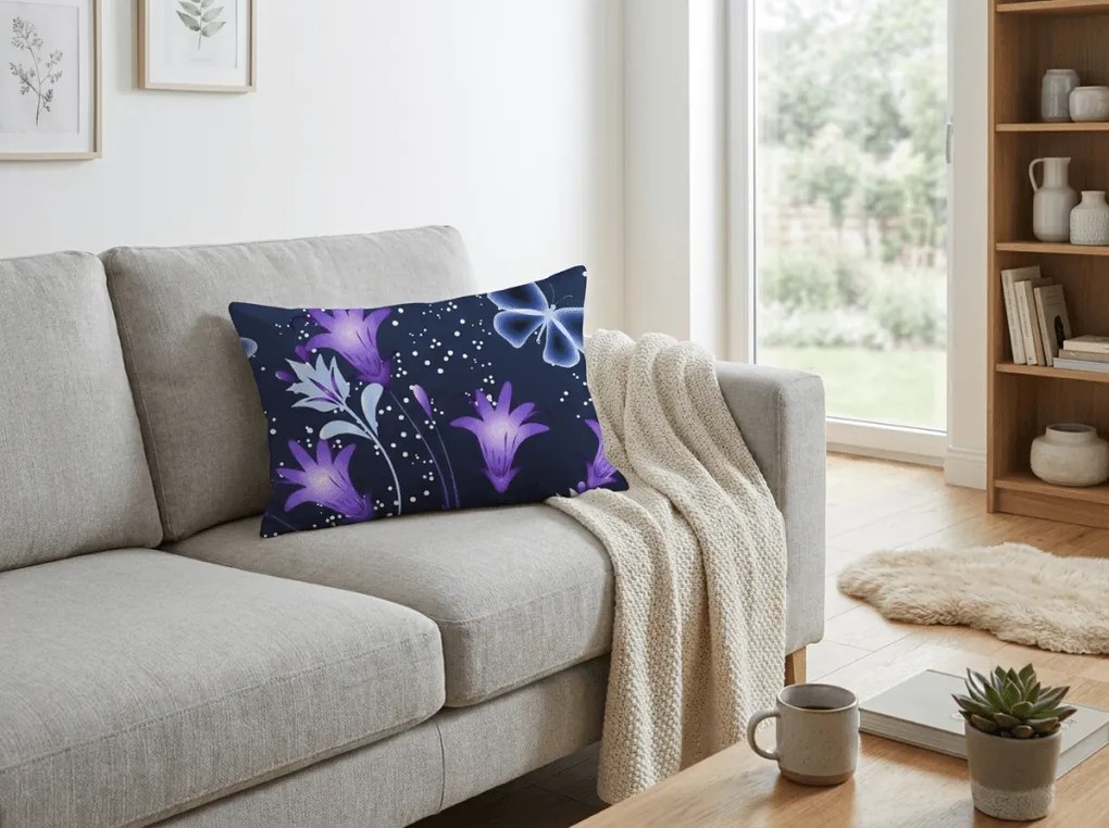Husa pentru perna din microfibra VIOLET BUTTERFLY 50x70 cm, albastru inchis