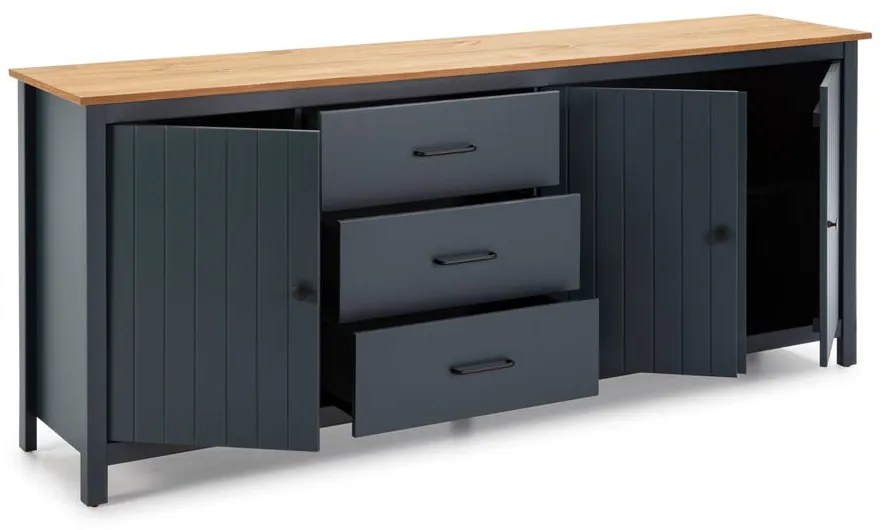 Comodă albastru-închis joasă din lemn de pin 190x80 cm Miranda – Marckeric