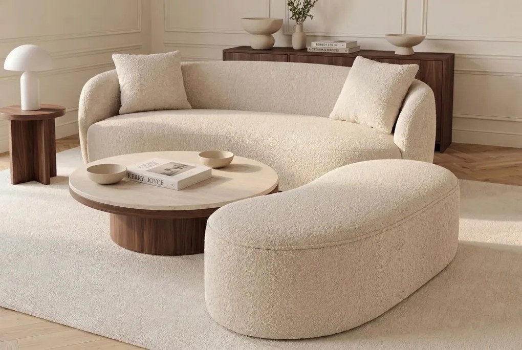 Bancheta tapitata cu spatiu de depozitare ELEMENTAL 120cm boucle champagne beige