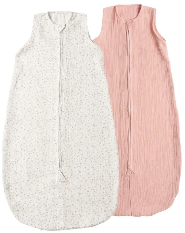 Set 2 saci de dormit de vara pentru copii din muselina dubla 3-18 Tiny Hearts Gray Old Rosa, 0.3 tog