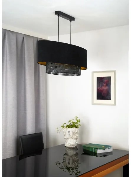 Lustră pe cablu Duolla DOUBLE OVAL RATTAN 2xE27/15W/230V negru/ratan