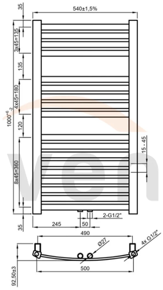 Calorifer de baie Invena 54x100 cm negru