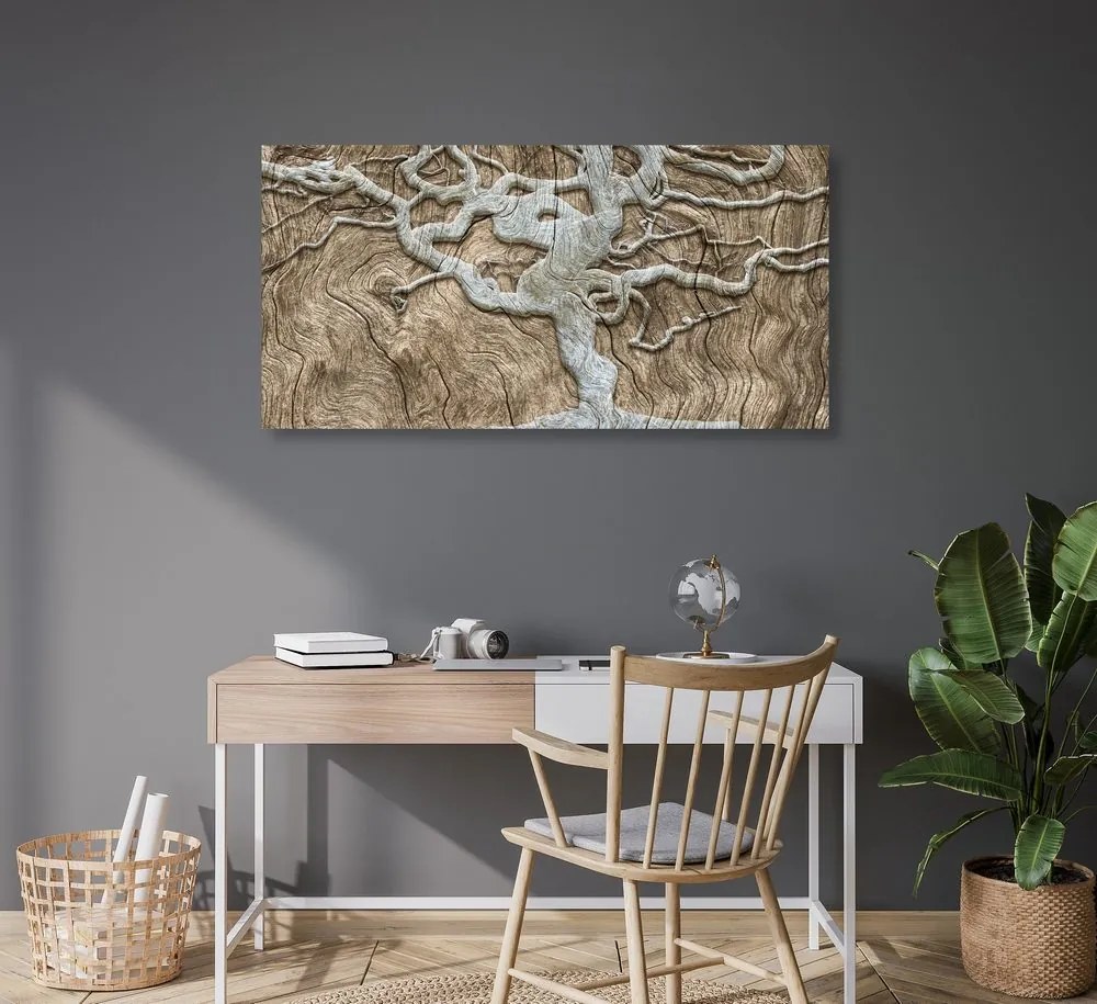 Tablou copacul abstract pe lemn în design bej