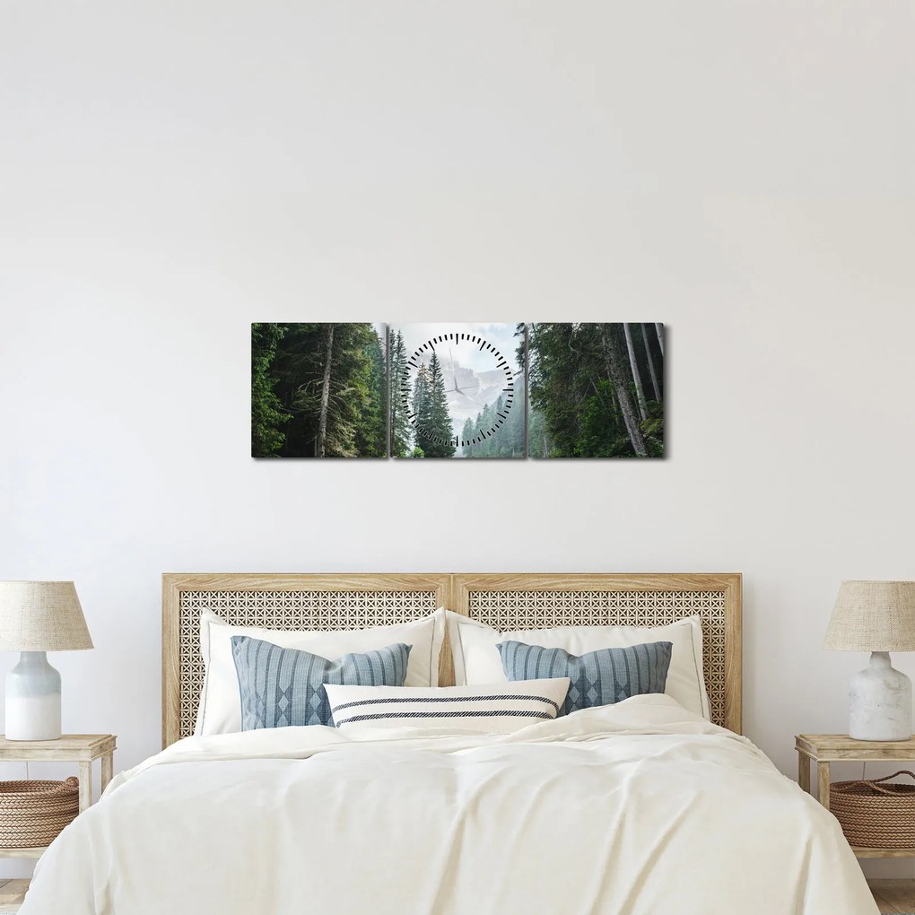 Tablou lacului în pădure (cu ceas) (90x30 cm)