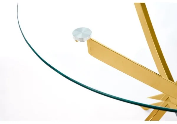 Masă de dining ESTEN, blat din sticlă transparentă/cadru auriu