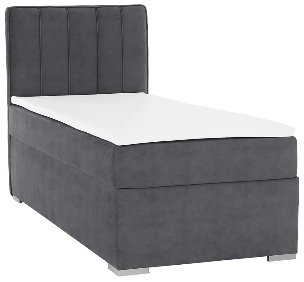 Pat boxspring, pat de o persoană, gri, 90x200, stânga, AMIS