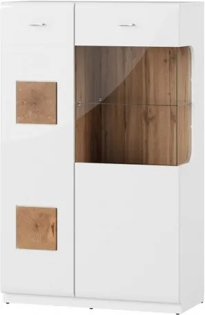 Vitrina din pal cu 2 usi Wood 15 Small Alb / Stejar Wotan, l89xA40xH145 cm