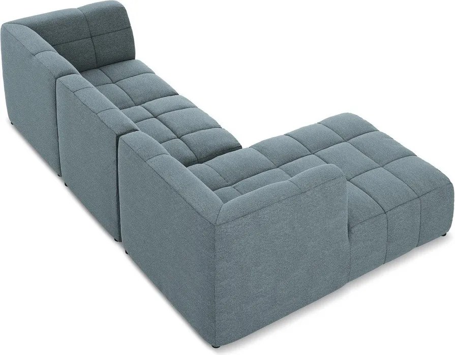 Colțar albastru cu tapițerie din țesătură bouclé (cu colț pe partea stângă/cu șezlong) Aloha – Makamii