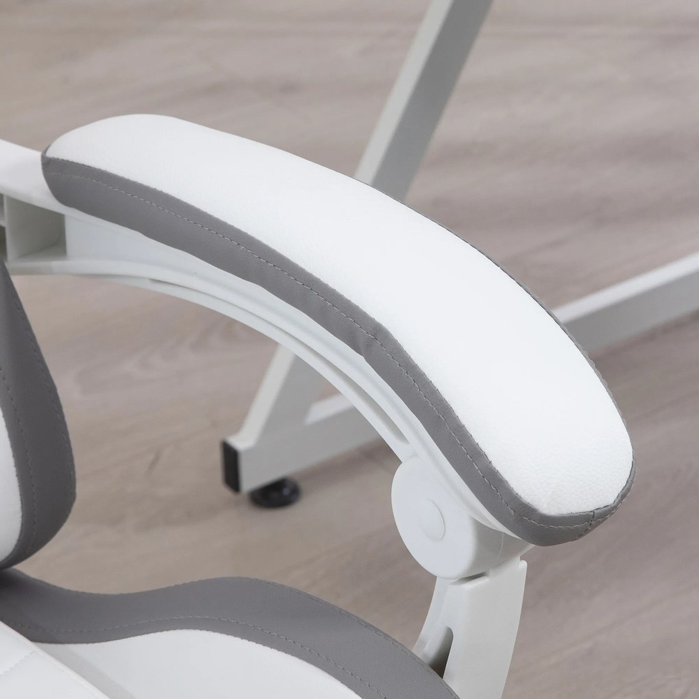 Vinsetto Scaun gaming fauteuil gaming ergonomic cu spătar inclinabil la 135° și suport lombar, 65 x 65 x 121-129 cm alb | Aosom Romania
