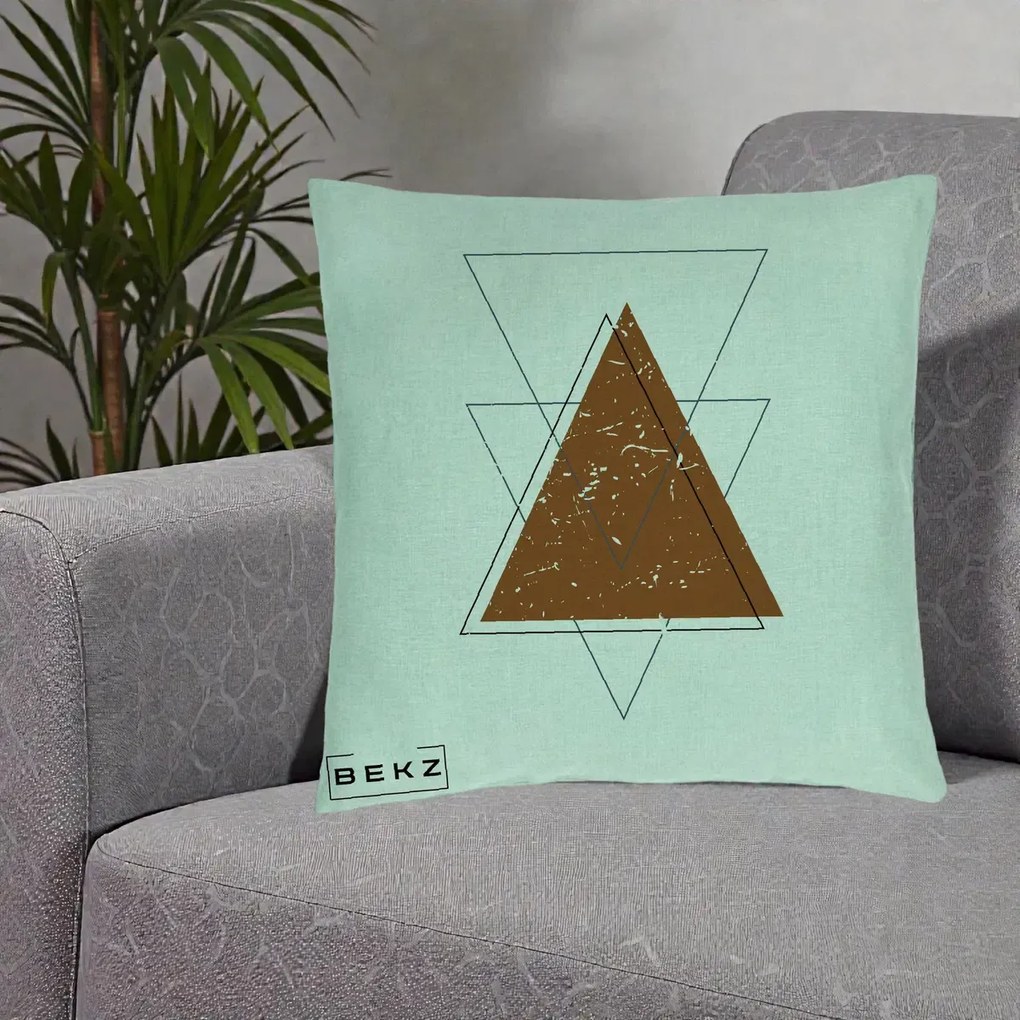 Perna Decorativa Geometric Triunghiuri Sacred, 40x40 cm, Verde Menta, Husa Detasabila, Perna Inclusa, BEKZ®
