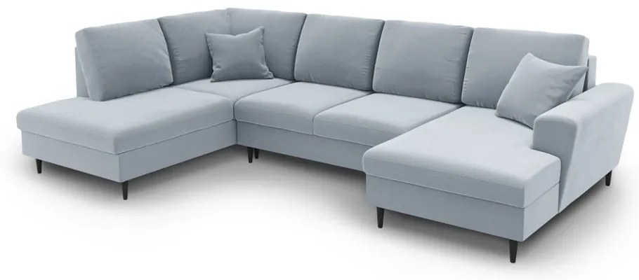 Colțar albastru deschis extensibil, cu spațiu de depozitare cu tapițerie din catifea (cu colț pe partea stângă-în formă de "U") Kyoto – Cosmopolitan Design