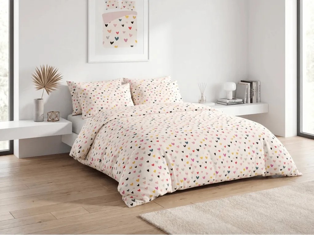 Lenjerie de pat policoton DOTHEARTS POLY crem Dimensiune lenjerie de pat: 70 x 90 cm | 140 x 200 cm