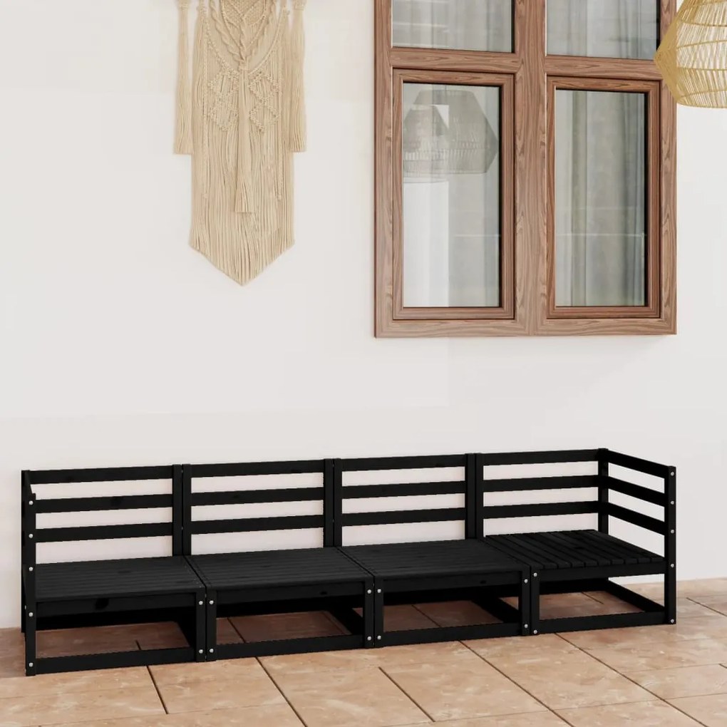 3075363 vidaXL Canapea de grădină cu 4 locuri, negru, lemn masiv de pin