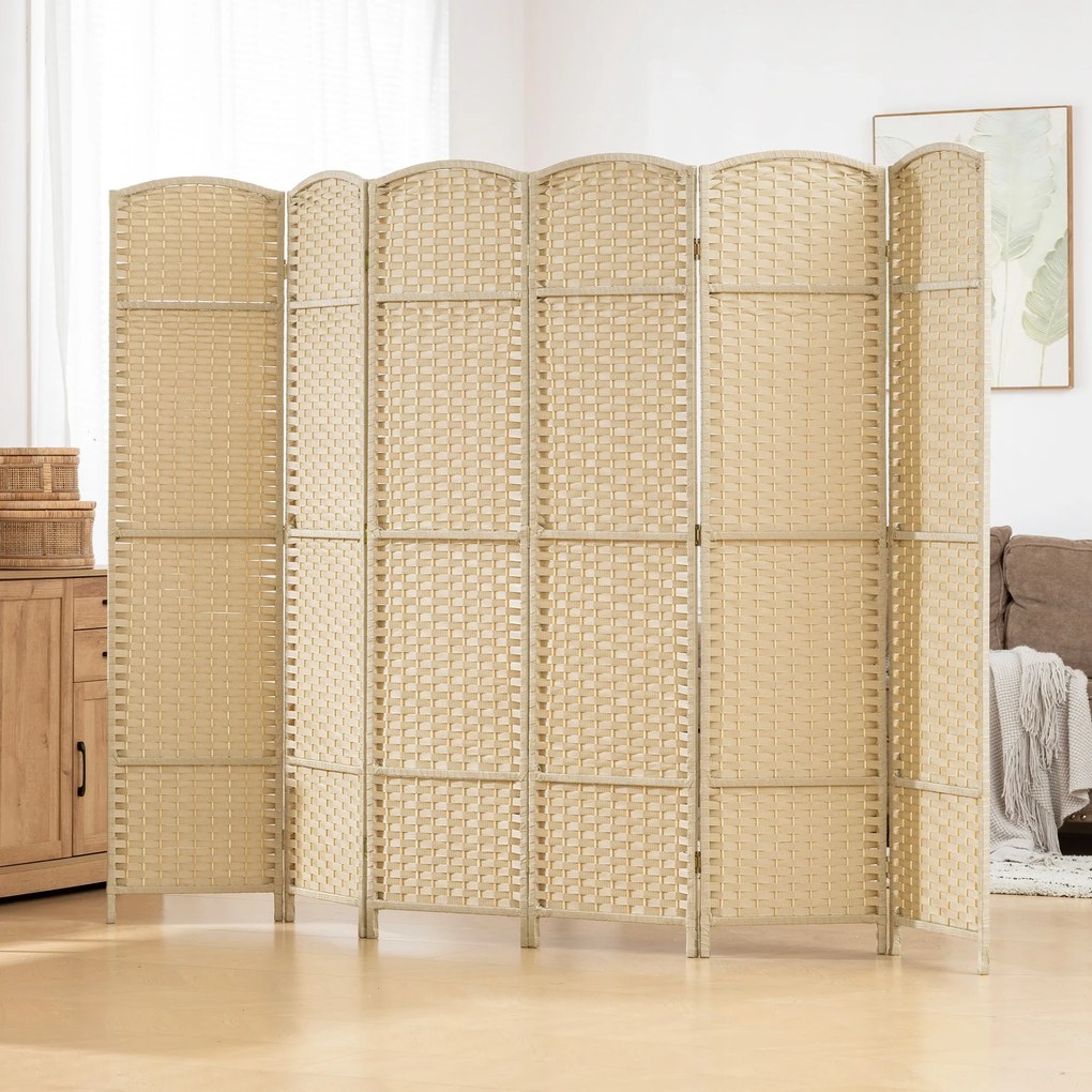 HOMCOM Paravan interior din lemn 6 panouri 240 x 170 cm separator de cameră pliabil pentru living, dormitor, natural | Aosom Romania