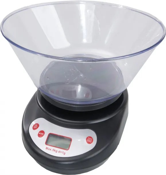 Cântar de bucătărie cu vas Rosberg R51651B, până la 5 kg, ecran LCD, negru