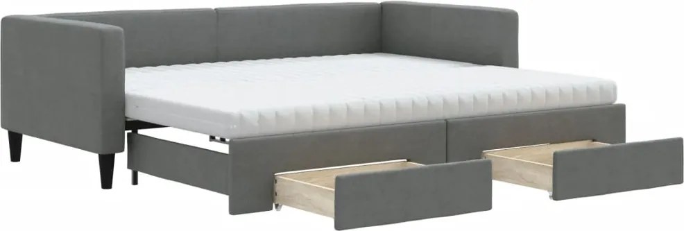 vidaXL Pat de zi cu extensie și sertare, gri închis, 90x200 cm textil