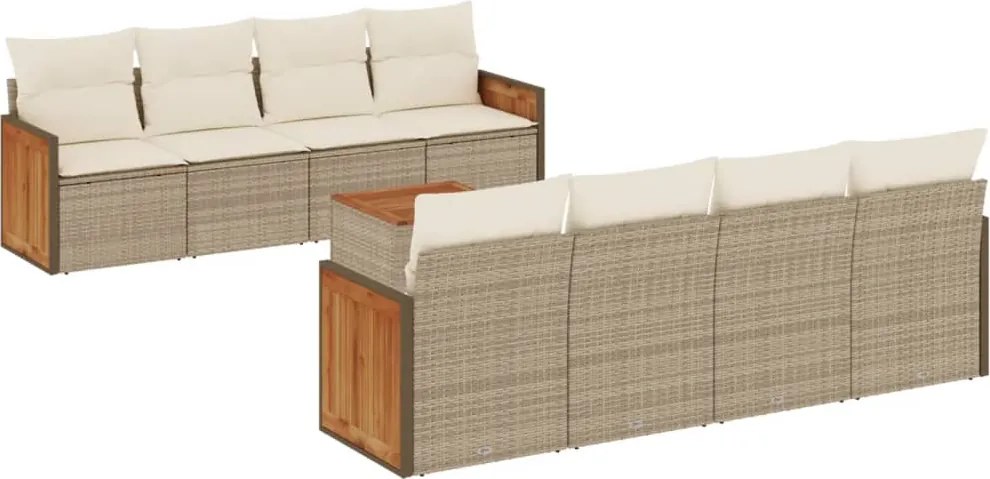 vidaXL Set canapele de grădină, 9 piese, cu perne, bej, poliratan