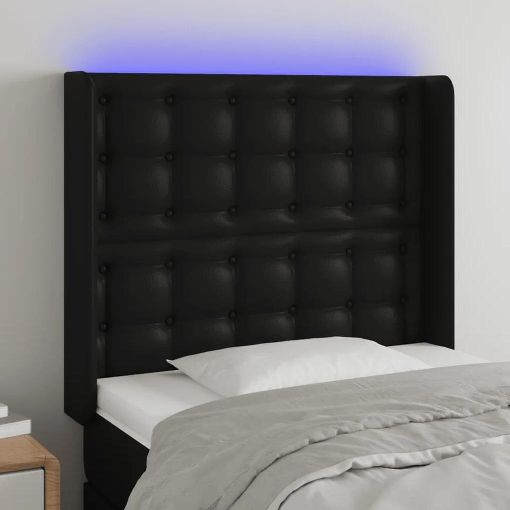 3124132 vidaXL Tăblie de pat cu LED, negru, 103x16x118/128 cm, piele ecologică