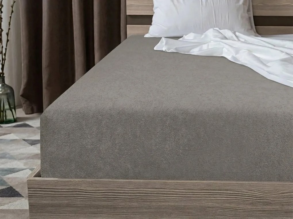 Cearsaf elastic fleece MOLTON gri inchis 180 x 200 cm
