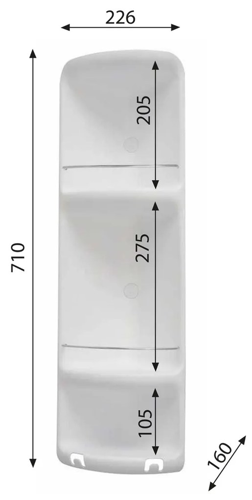 GEDY 7081 CAESAR raftă de colț cu trei rafturipentru duș 22,6 x 71 x 16 cm, plastic ABS, alb