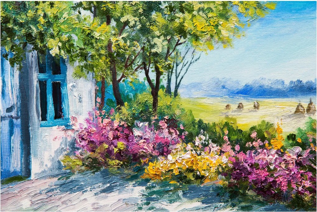Tablou - Grădina din fața casei, pictură în ulei (90x60 cm)