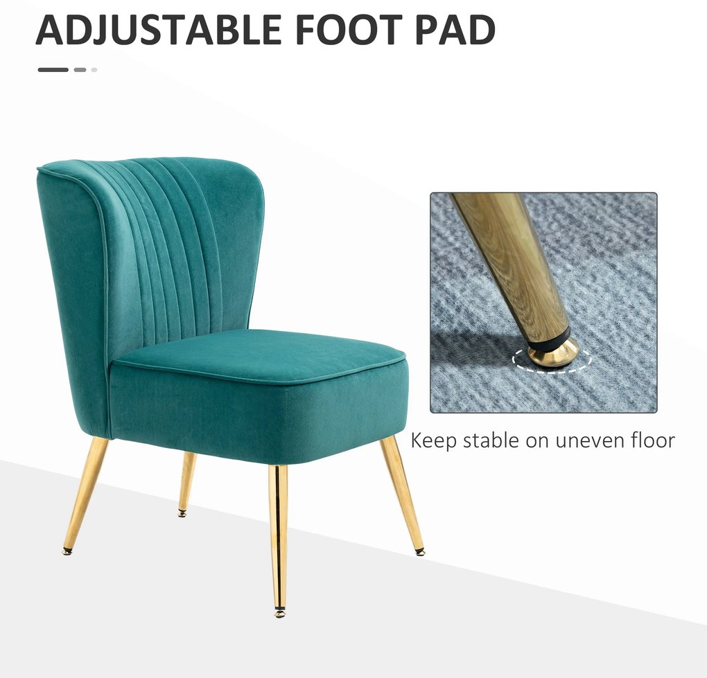 Fotoliu Modern in Stil Scandinav pentru Living, Fotoliu Captusit cu Material Catifelat pentru sufragerie 56x65,5x82,5cm Verde HOMCOM | Aosom Romania