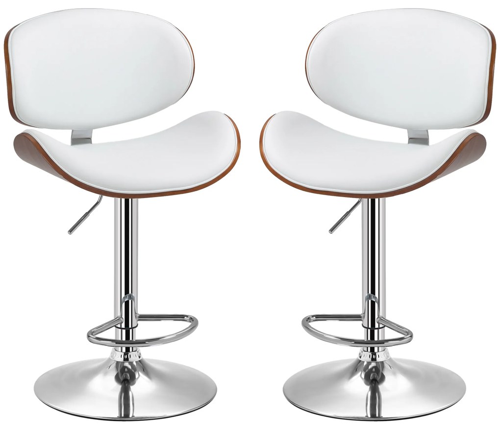 HOMCOM Set de 2 scaune de bar taburet înălțime reglabilă cu înveliș sintetic 53 x 52 x 92-112 cm alb | Aosom Romania
