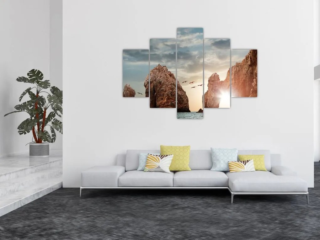 Tablou - Apus de soare peste stânci (150x105 cm)