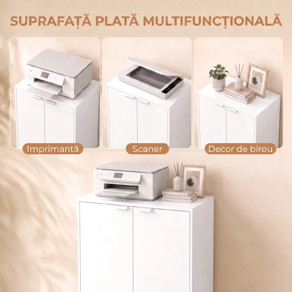 HOMCOM Dulap de Birou cu 3 Rafturi și Uși, 60x33,5x108 cm, Alb | Aosom Romania