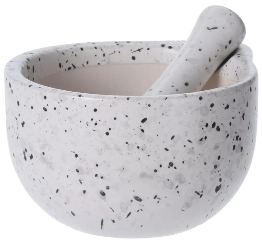 Mojar cu pistil, 330 ml, Excellent Houseware, ceramică, alb terrazzo