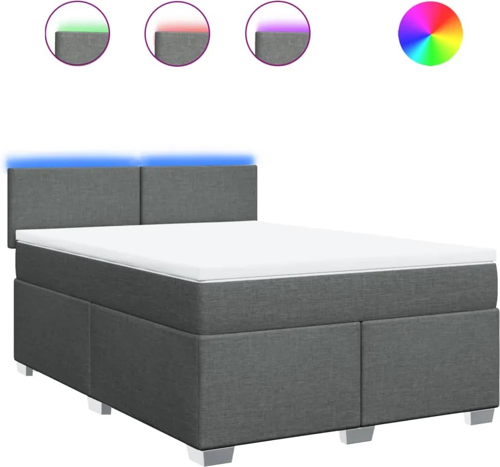 vidaXL Pat box spring cu saltea, gri închis, 140x190 cm, textil