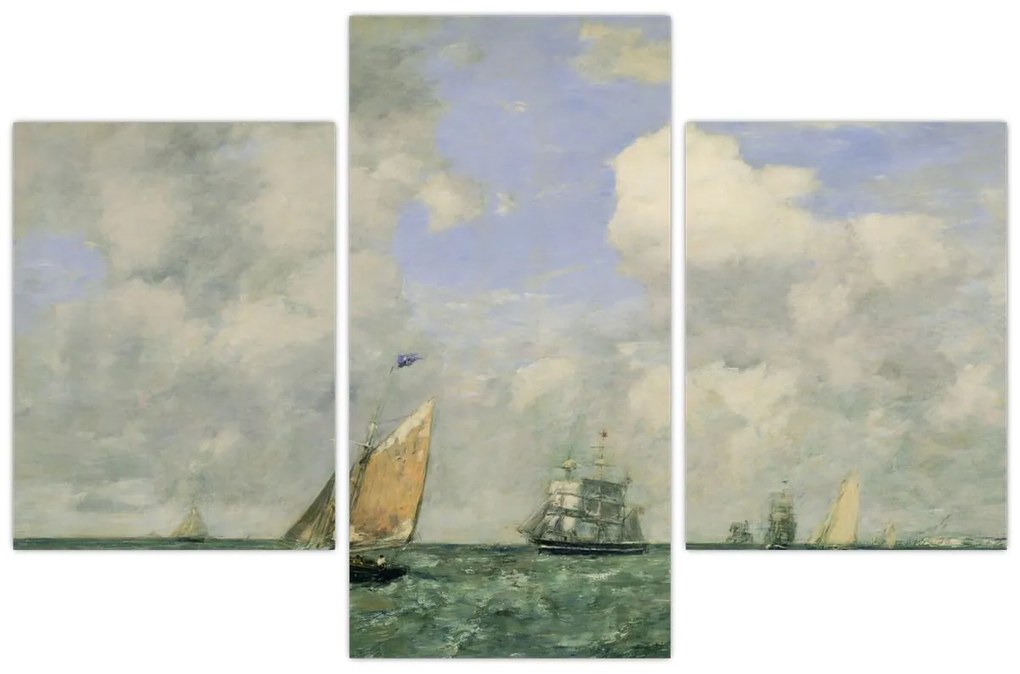 Tablou - Eugène Boudin, Ships and Sailing Boats Leaving Le Havre, reproducere (90x60 cm)