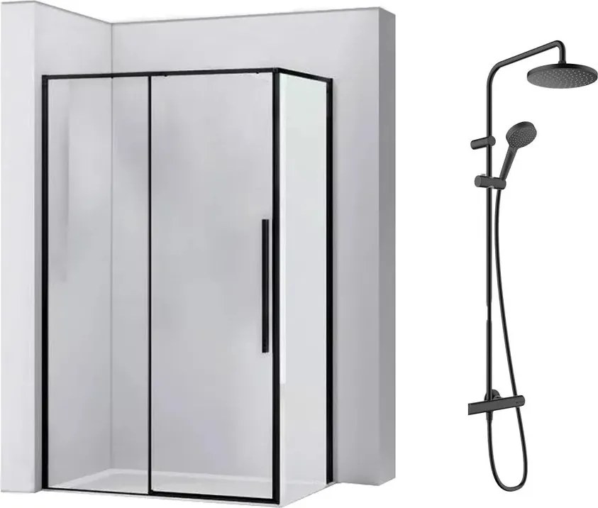 Pachet cabina de dus Rea Solar negru 90x120 cm si coloana de dus Hansgrohe Vernis Blend negru