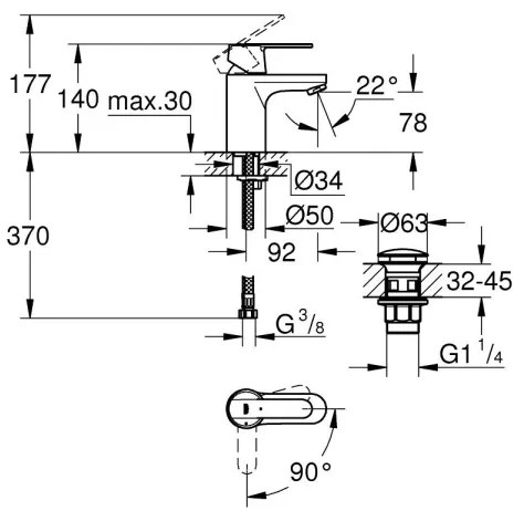 GROHE 23586LS0 - Baterie pentru lavoar GET, dimensiune S, albă