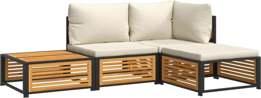 vidaXL Set canapele de grădină cu perne, 4 piese, lemn masiv de acacia