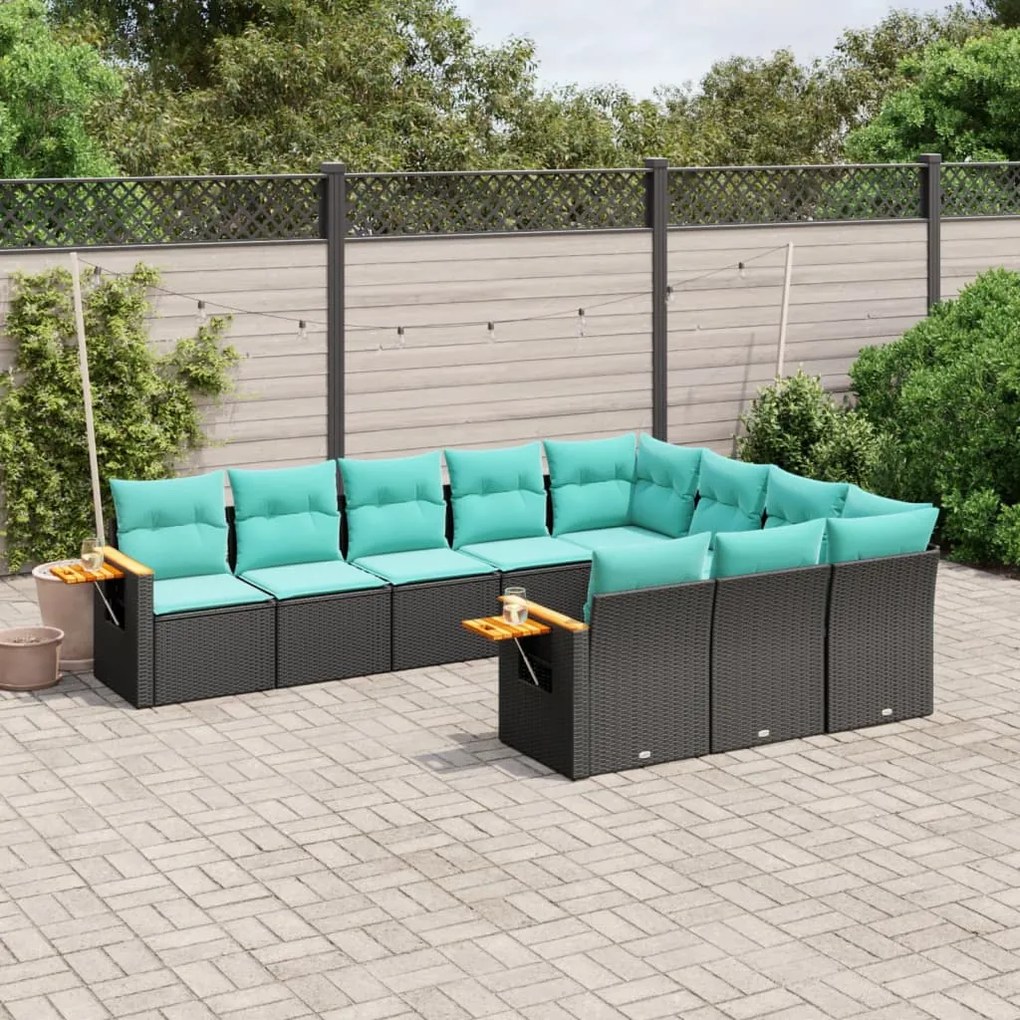vidaXL Set canapele de grădină cu perne, 10 piese, negru, poliratan