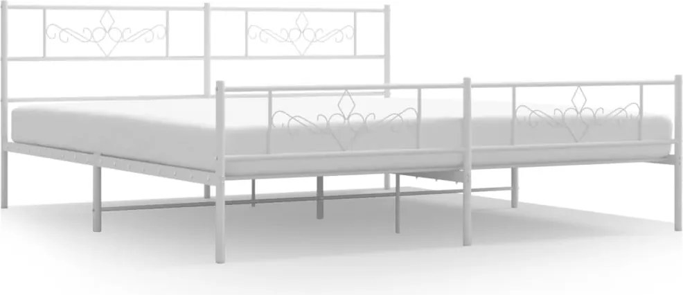 vidaXL Cadru de pat metalic cu tăblie, alb, 200x200 cm