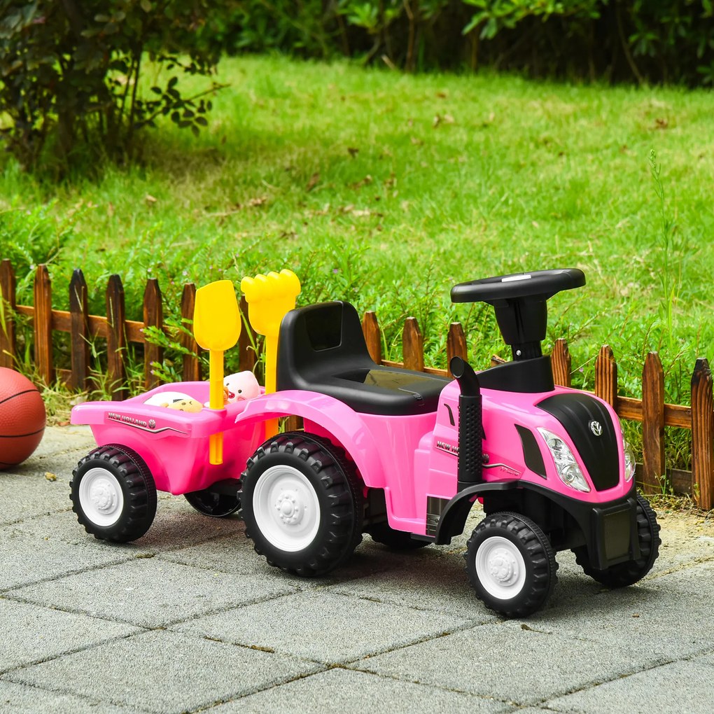 HOMCOM Tractor Roz Ride-On pentru Copii, Jucărie Atractivă și Durabilă 91x29x44 cm | Aosom Romania