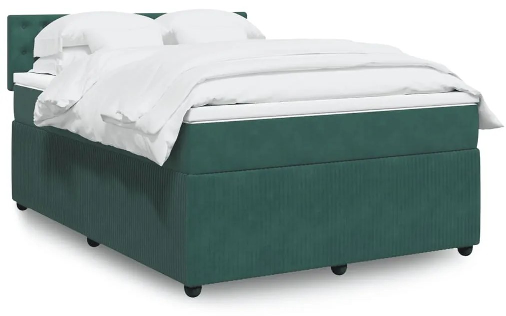 3290097 vidaXL Pat box spring cu saltea, verde închis, 160x200 cm, catifea