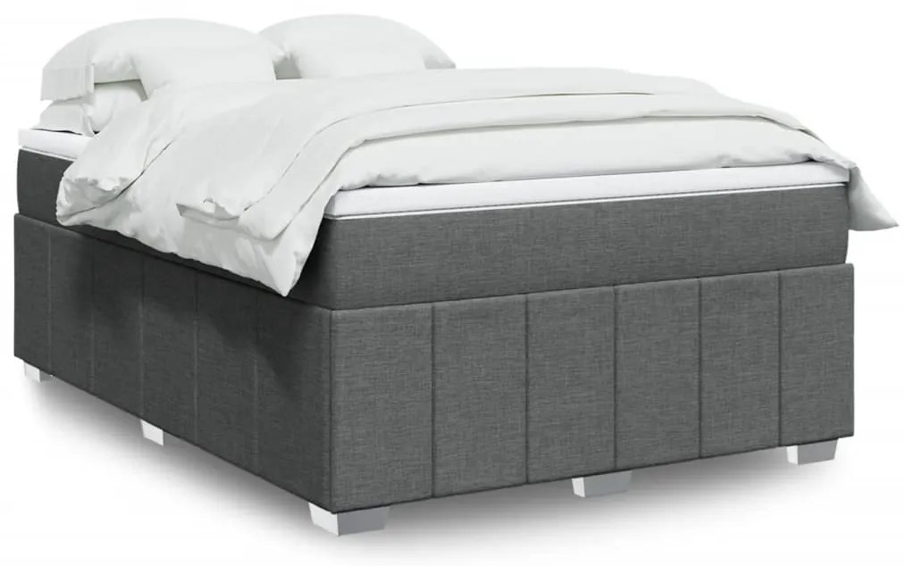 vidaXL Pat continental cu saltea, gri închis, 160x200 cm, țesătură