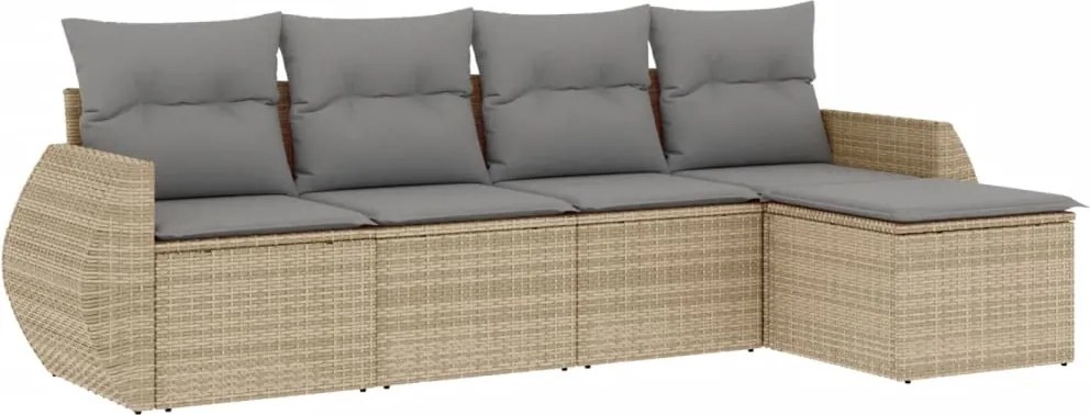 vidaXL Set canapele de grădină cu perne, 5 piese, bej, poliratan