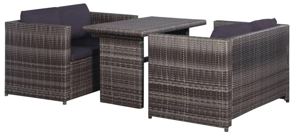 vidaXL Set mobilier bistro cu perne, 3 piese, gri, poliratan