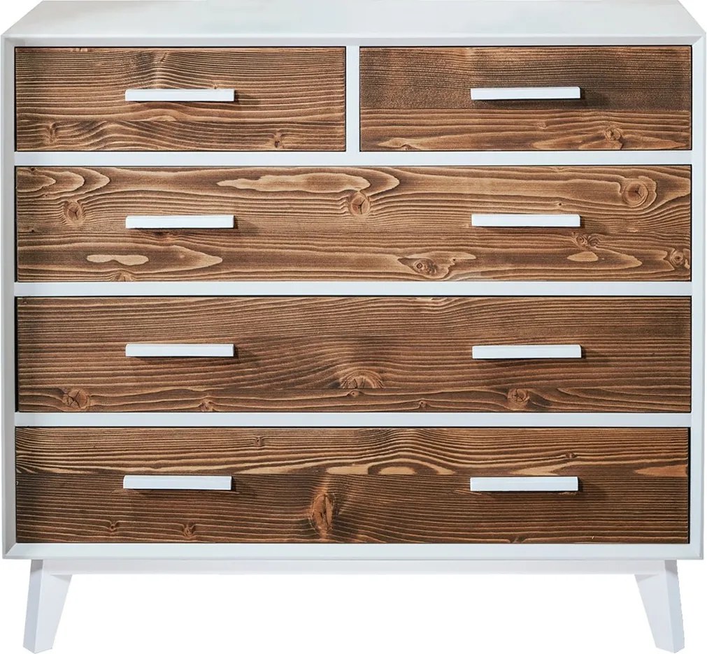 Comodă lemn masiv alb Timeless 3+2 Sertare, 98 × 45 × 85 cm