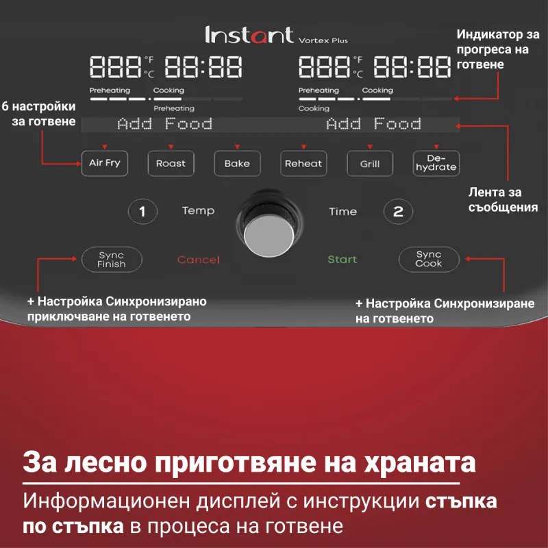 Friteuza cu aer cald Instant Pot Vortex Plus VersaZone ClearCook 140410001, 2 zone, 1700W, 8.5L, 6 programe, SyncCook, SyncFinish, Negru/Gri