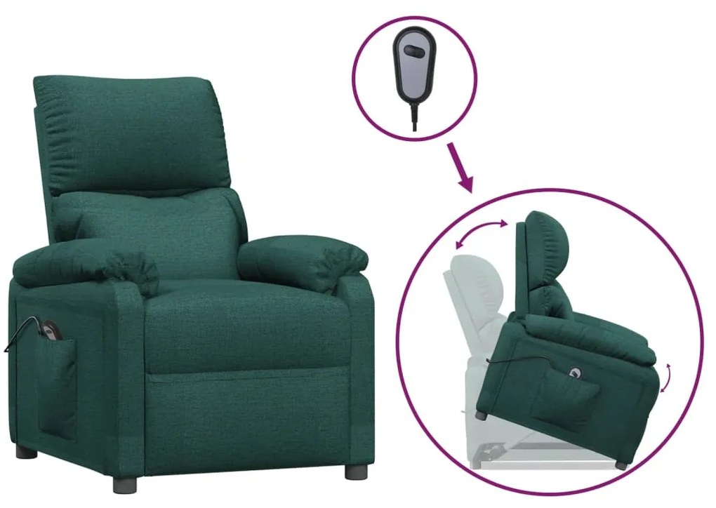 3098159 vidaXL Fotoliu cu ridicare, verde închis, material textil