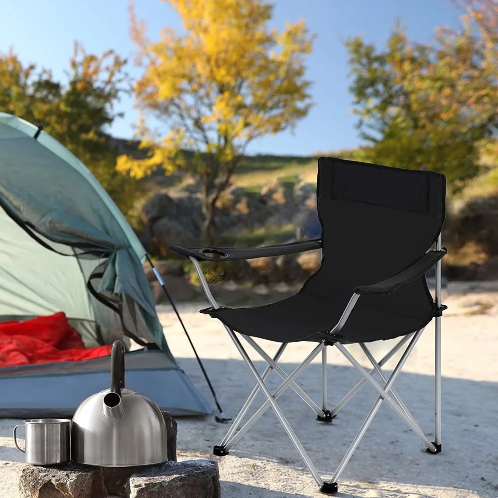 Scaune de camping ROVER, set 2 buc., negru SongmicsHome